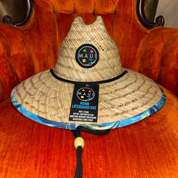 Maui and Son Unisex Lifeguard Straw UPF 50+ Hat, Turquoise /Blue, One Size - Picture 10 of 10